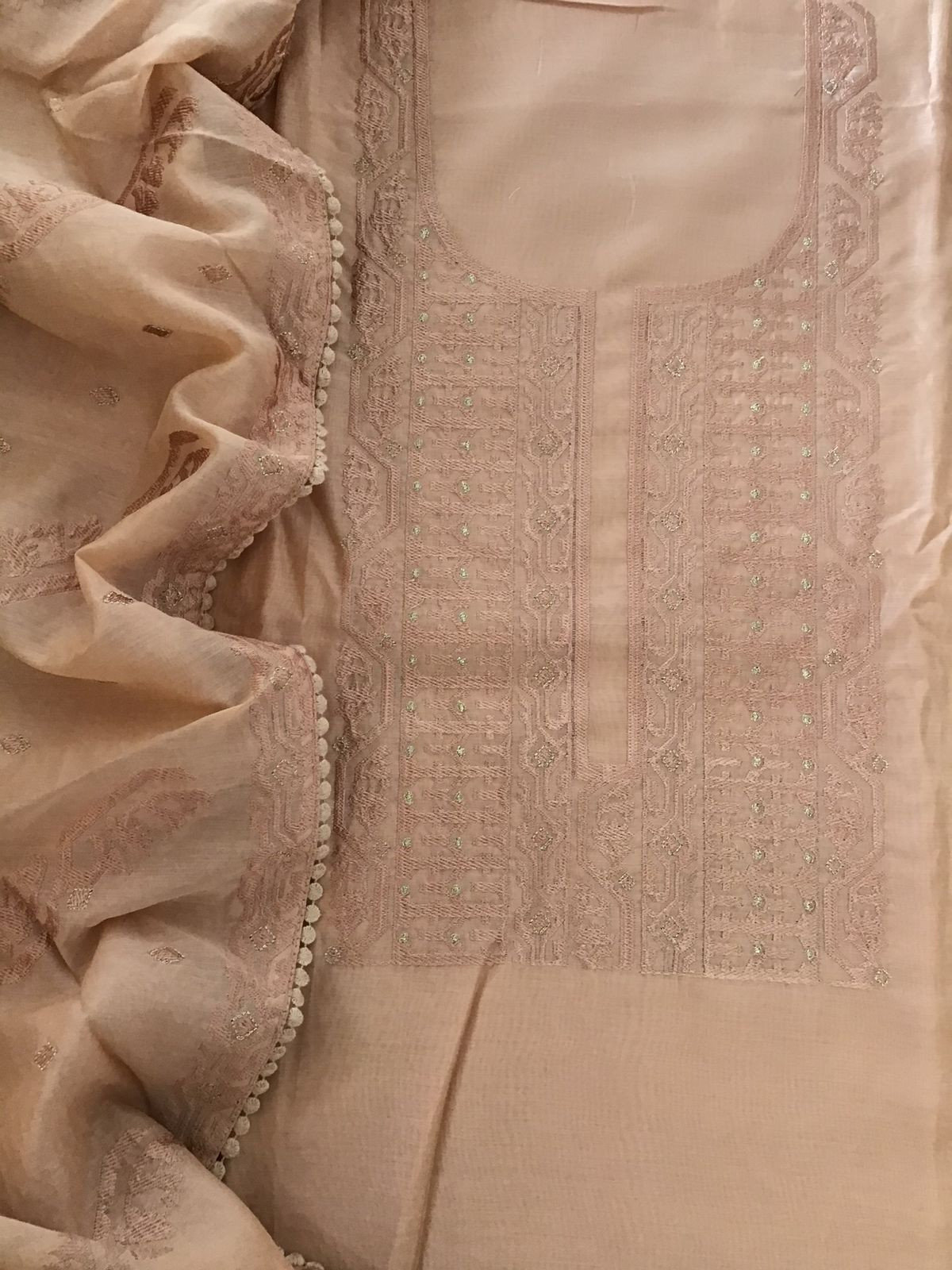 Soft Chanderi Embroidered Suit - Peach