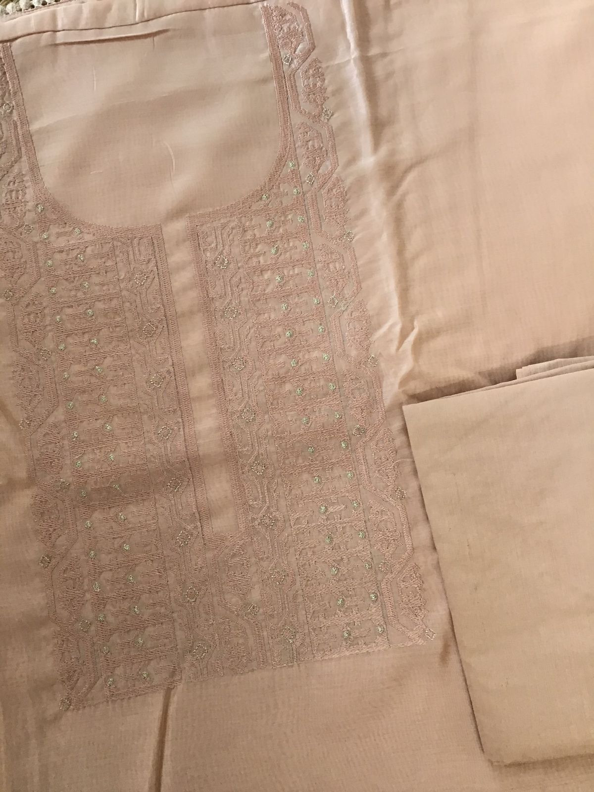 Soft Chanderi Embroidered Suit - Peach