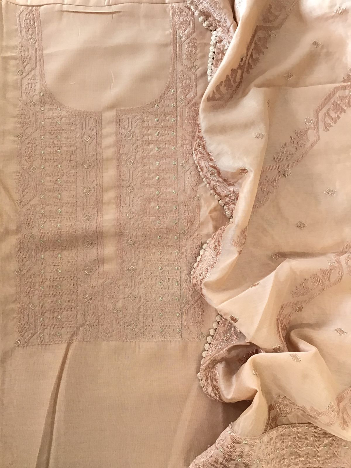 Soft Chanderi Embroidered Suit - Peach
