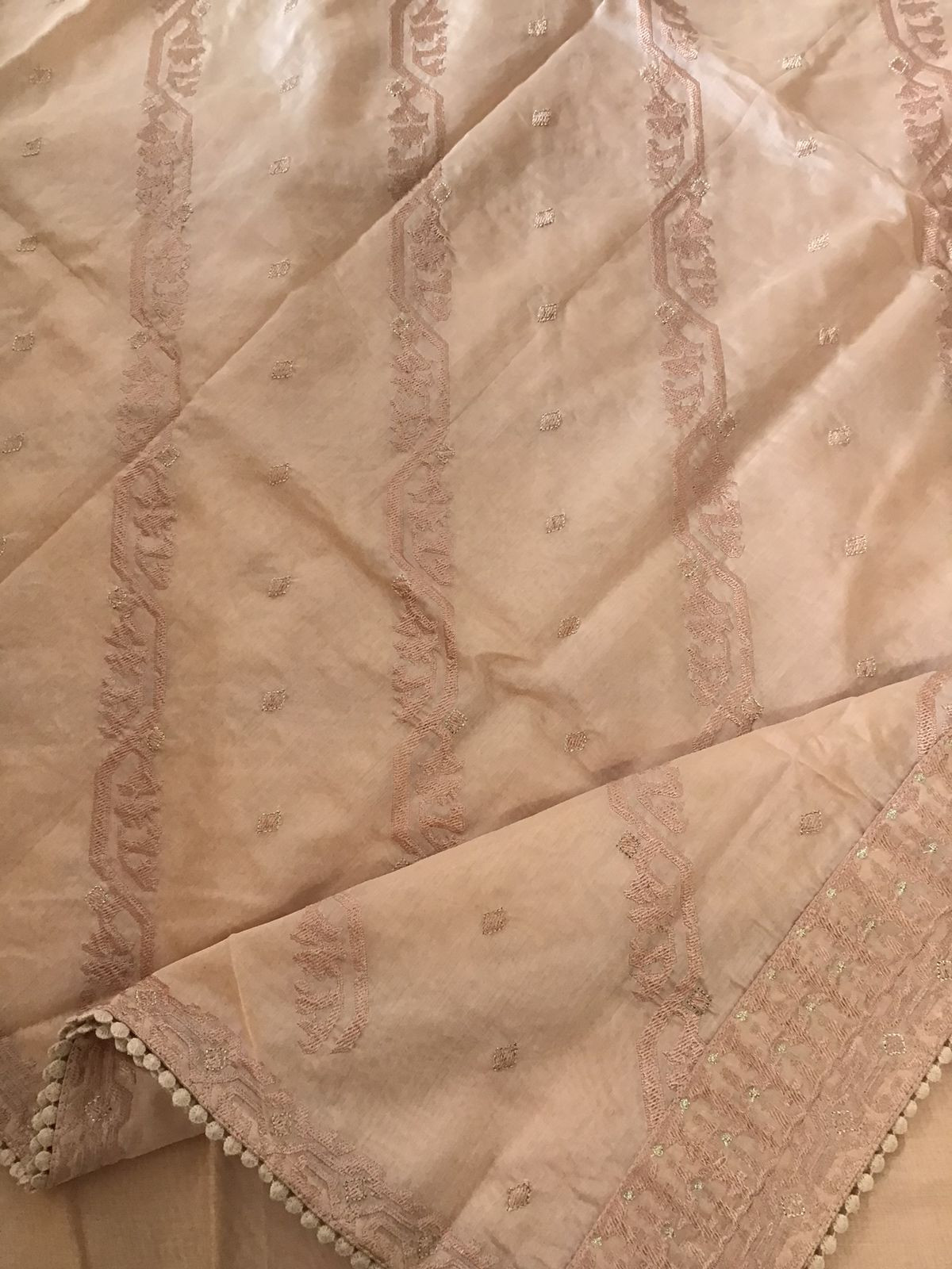 Soft Chanderi Embroidered Suit - Peach