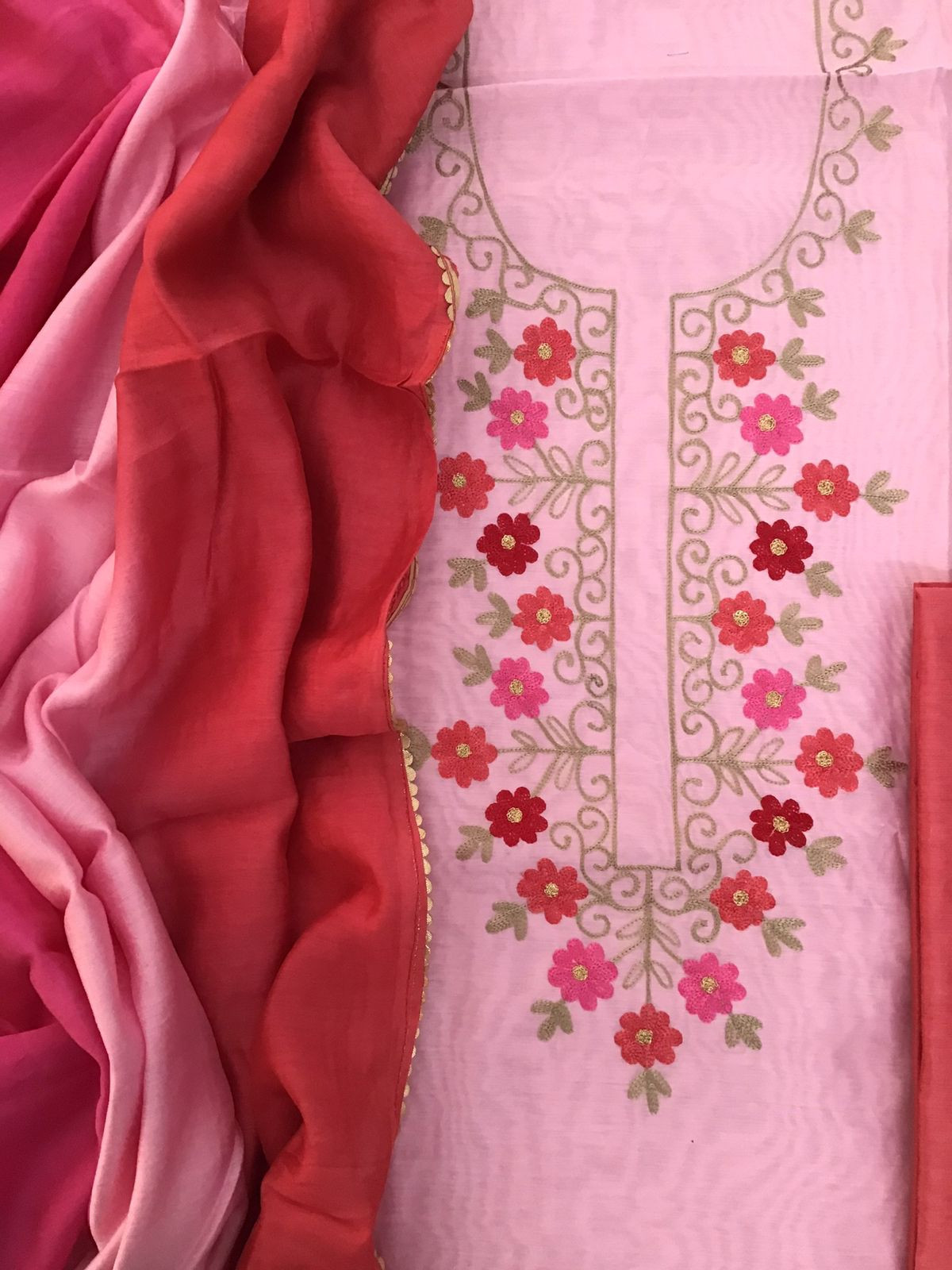 Soft Chanderi Embroidered Suit - Pink