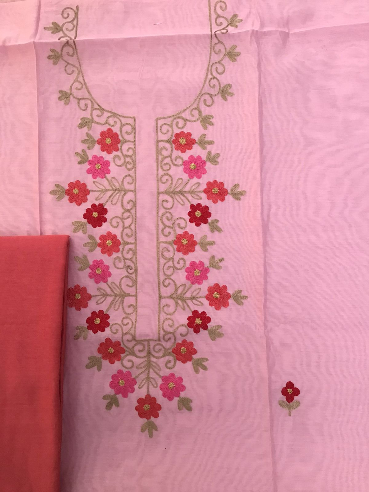 Soft Chanderi Embroidered Suit - Pink