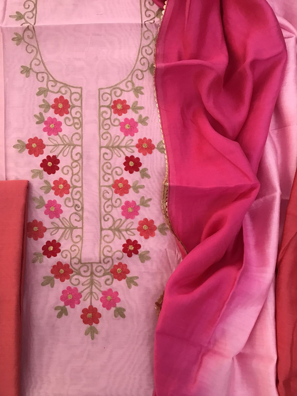 Soft Chanderi Embroidered Suit - Pink