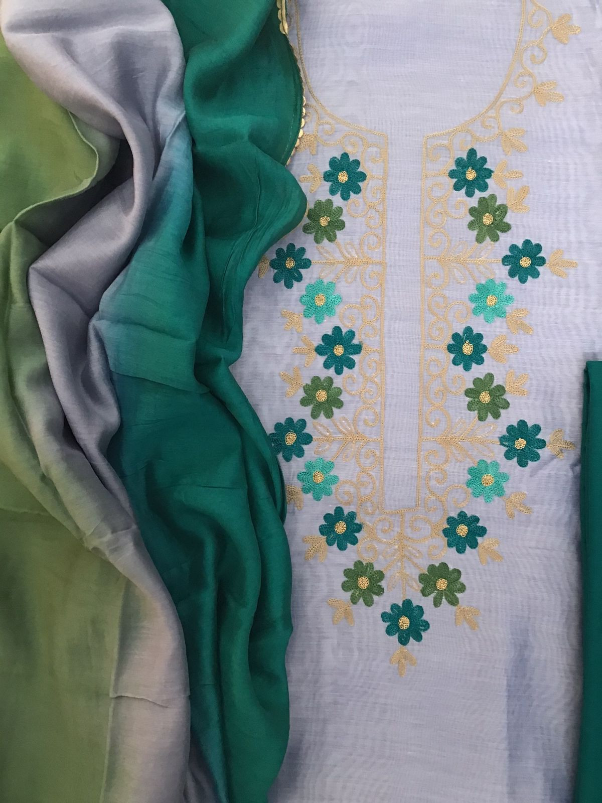 Soft Chanderi Embroidered Suit - Blue