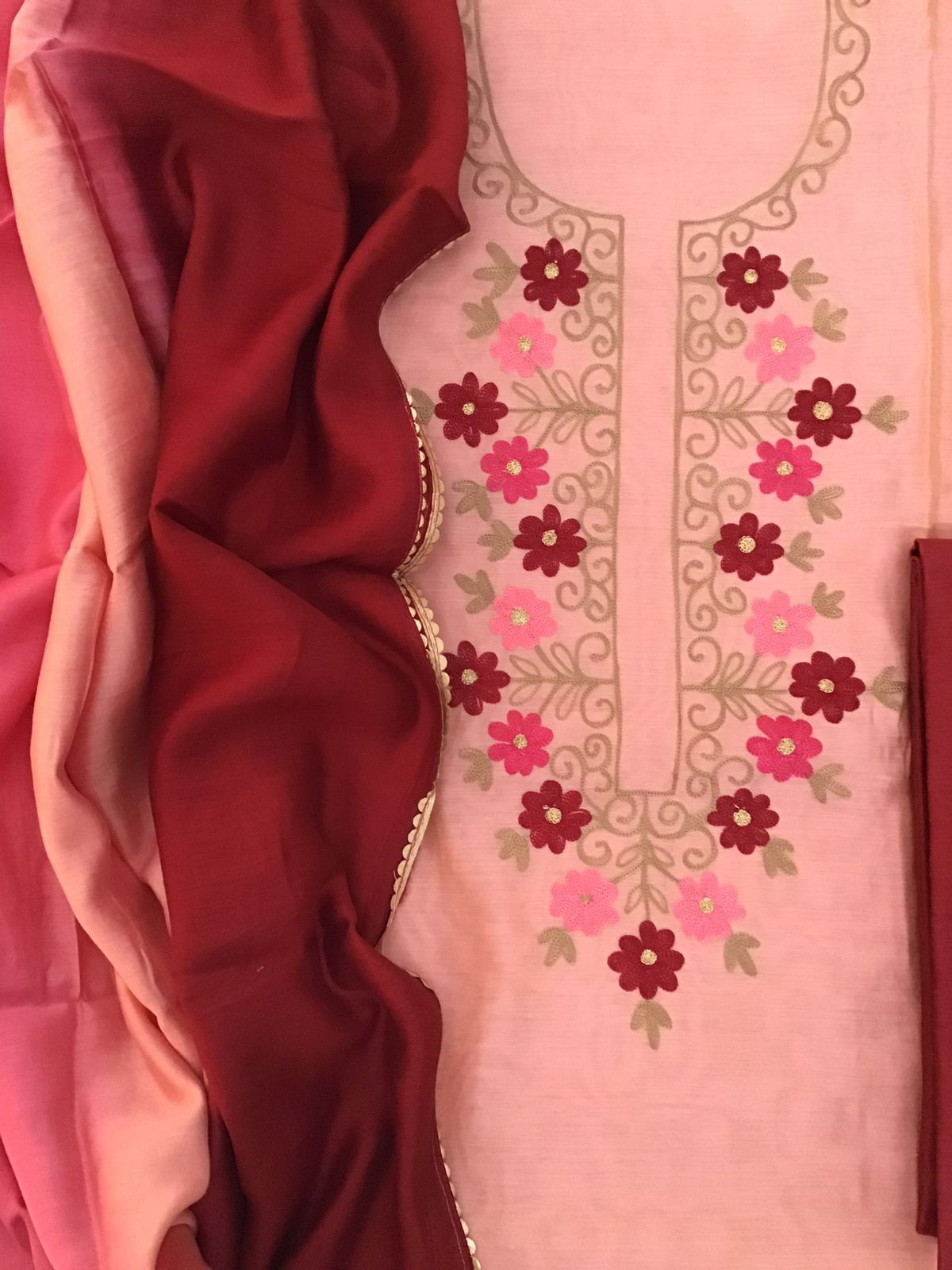 Soft Chanderi Embroidered Suit - Peach