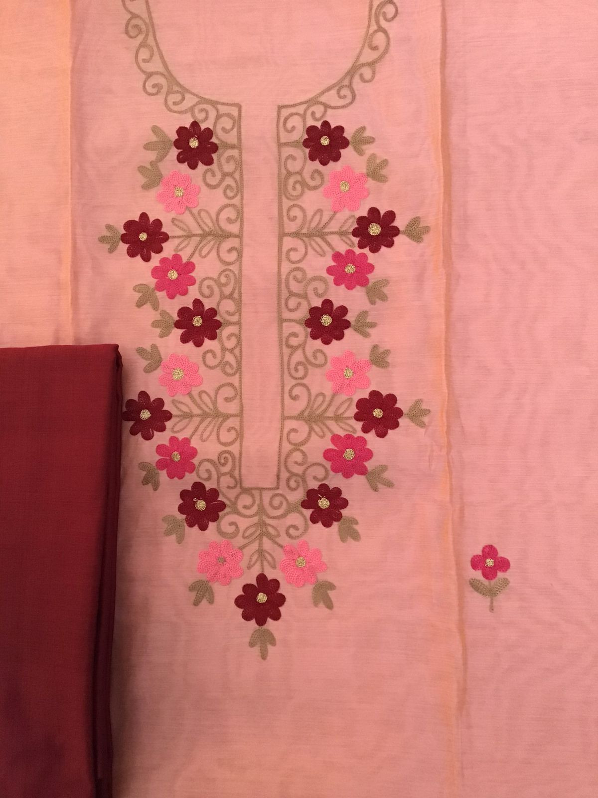 Soft Chanderi Embroidered Suit - Peach