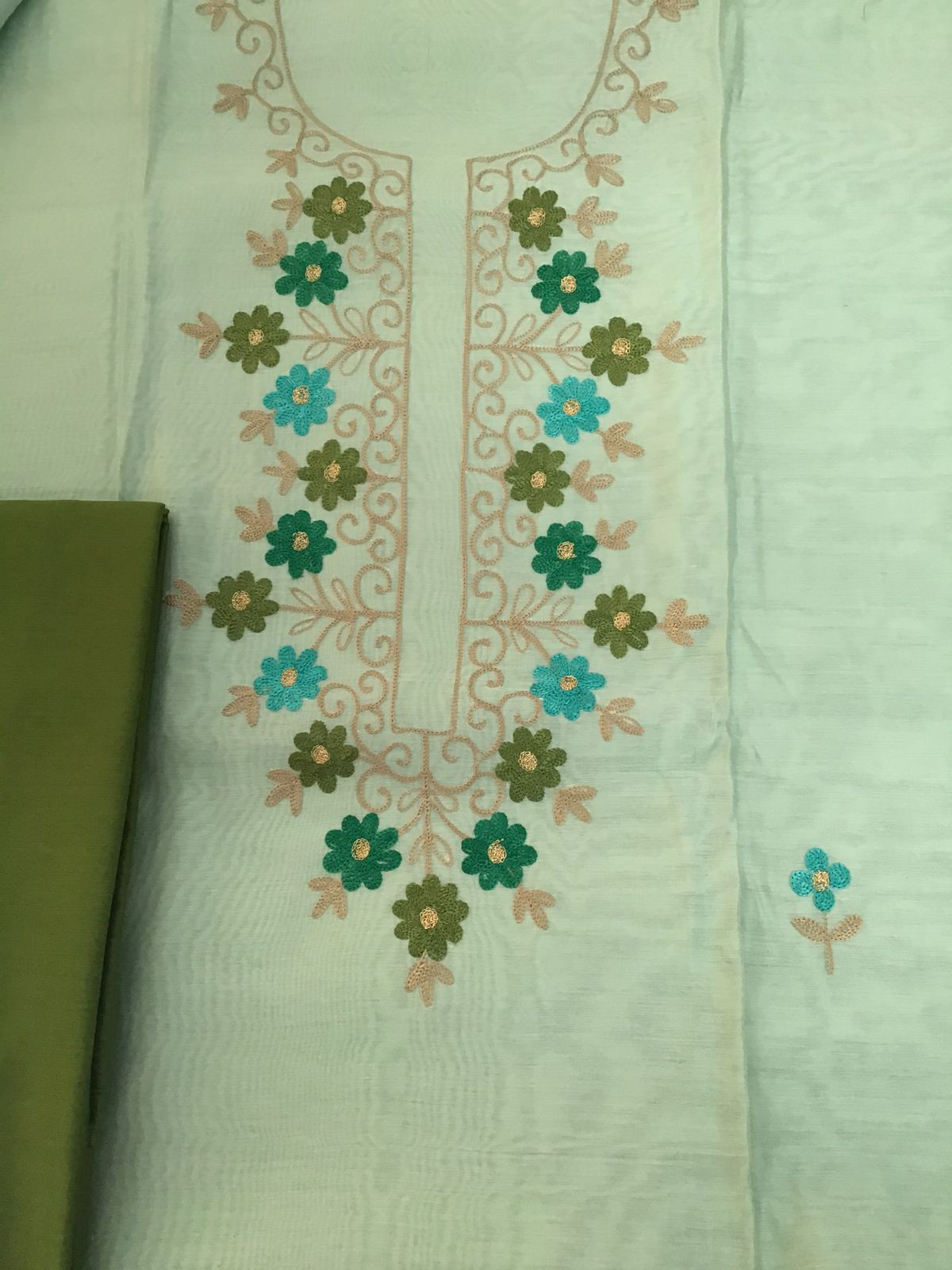 Soft Chanderi Embroidered Suit - Green