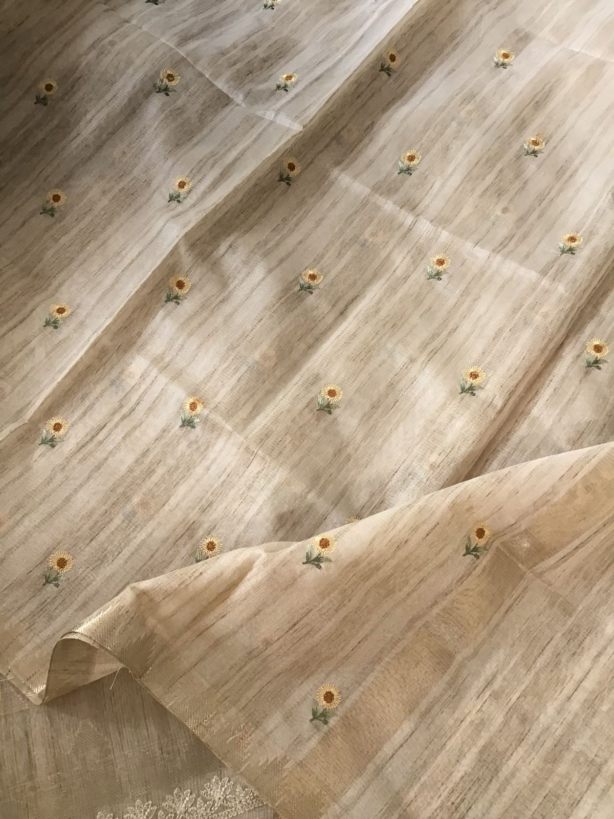 Soft Slub Chanderi Embroidered Suit - Beige