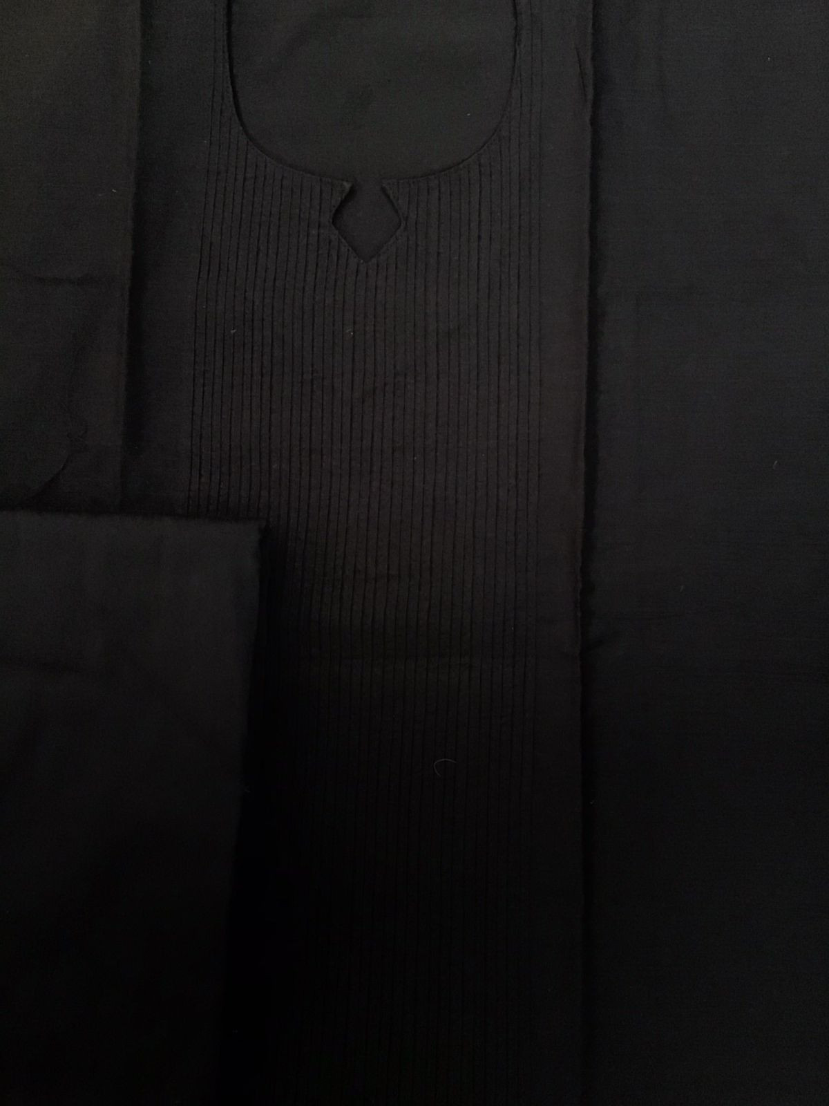 Pure Cotton Silk Pintucks Embroidered Printed Suit - Black