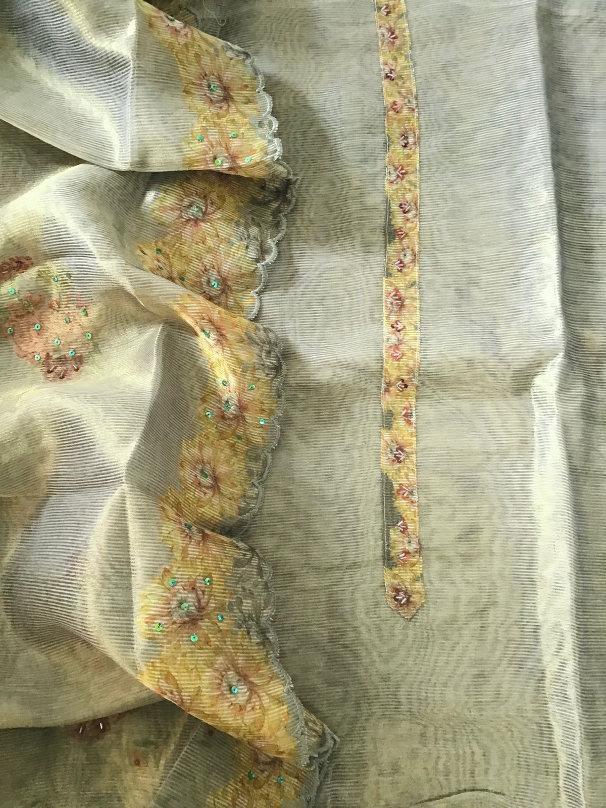 Soft Tissue Chanderi Printed Embroidered Suit - Blue