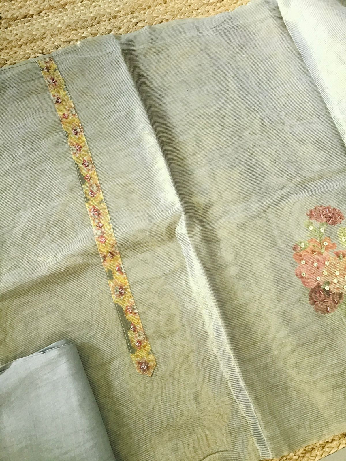 Soft Tissue Chanderi Printed Embroidered Suit - Blue