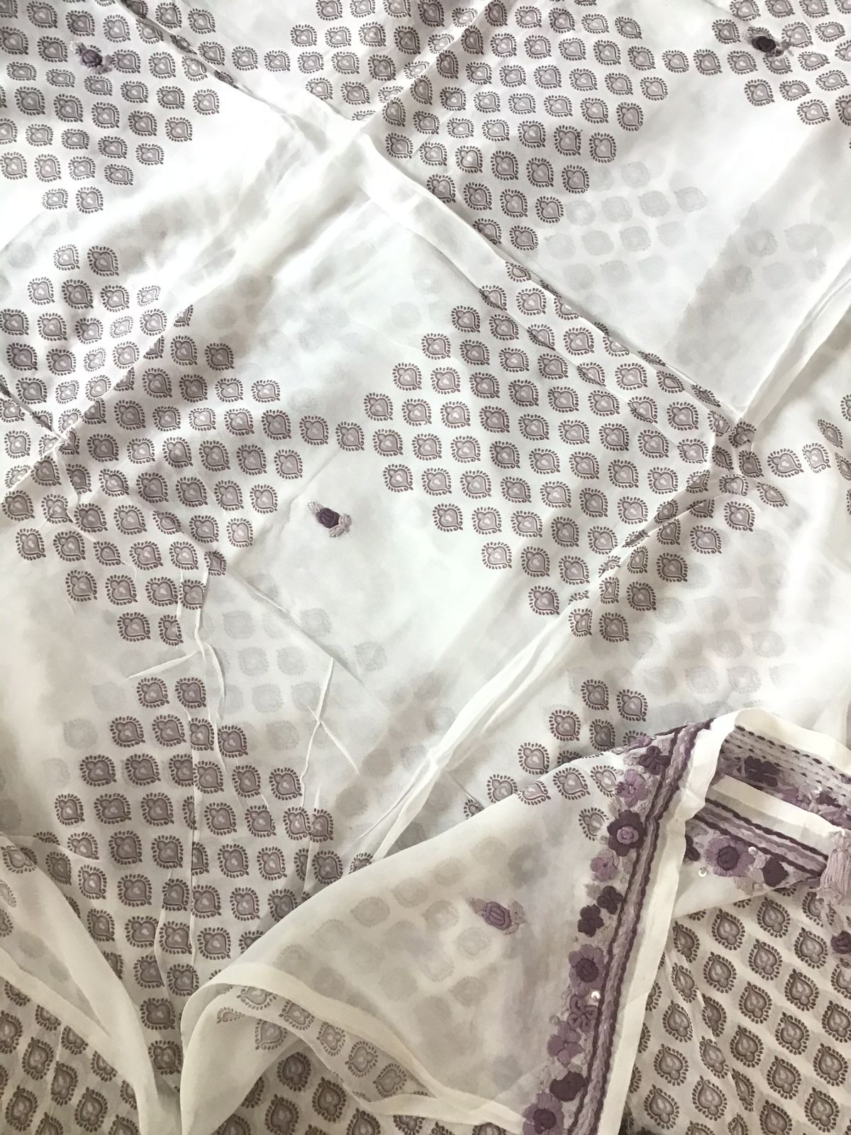 Soft Georgette Printed Embroidered Suit - White