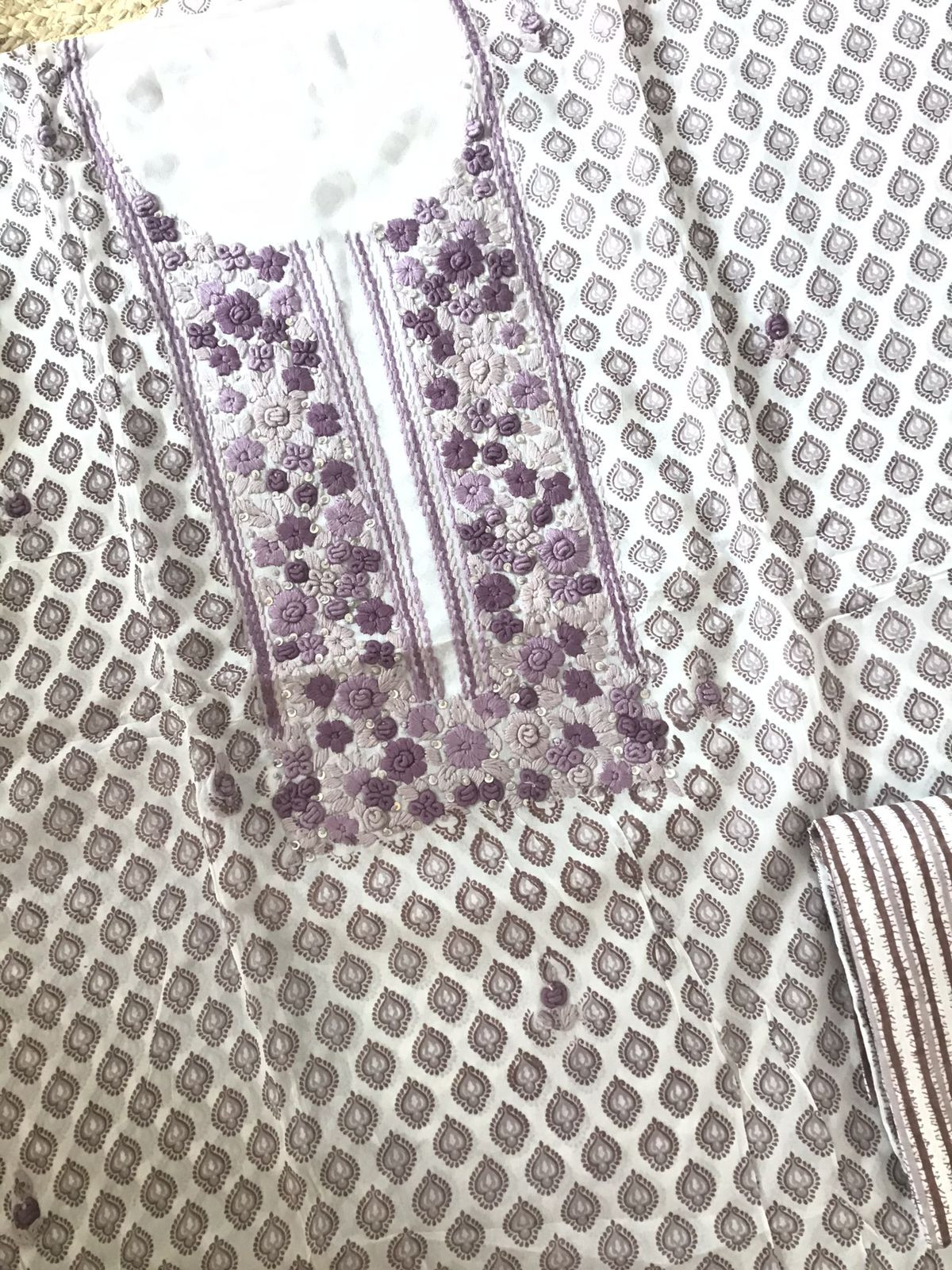 Soft Georgette Printed Embroidered Suit - White