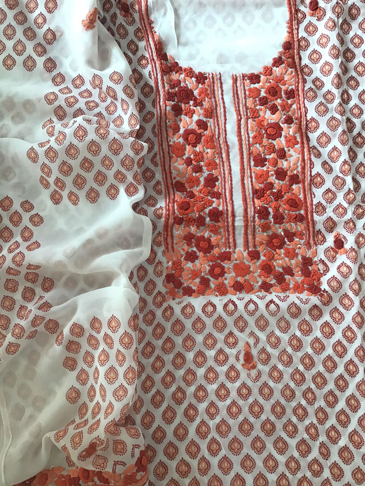 Soft Georgette Printed Embroidered Suit - White