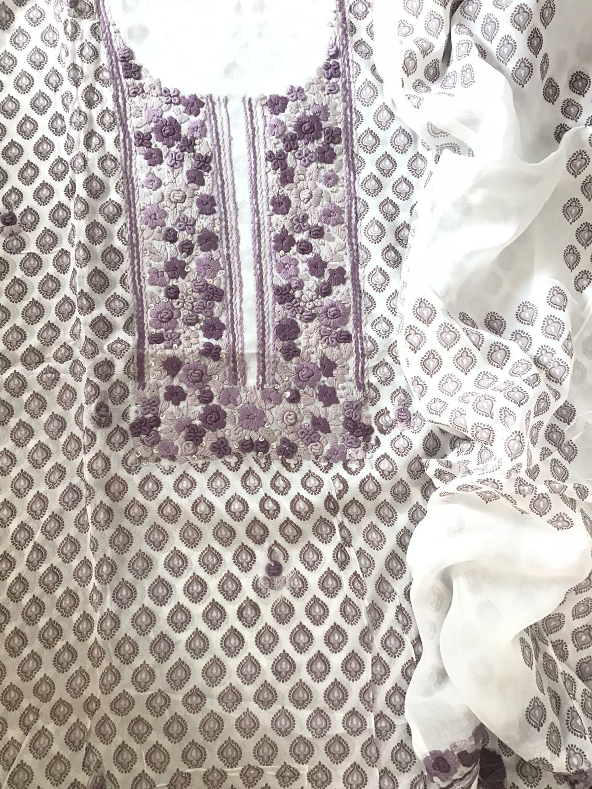 Soft Georgette Printed Embroidered Suit - White