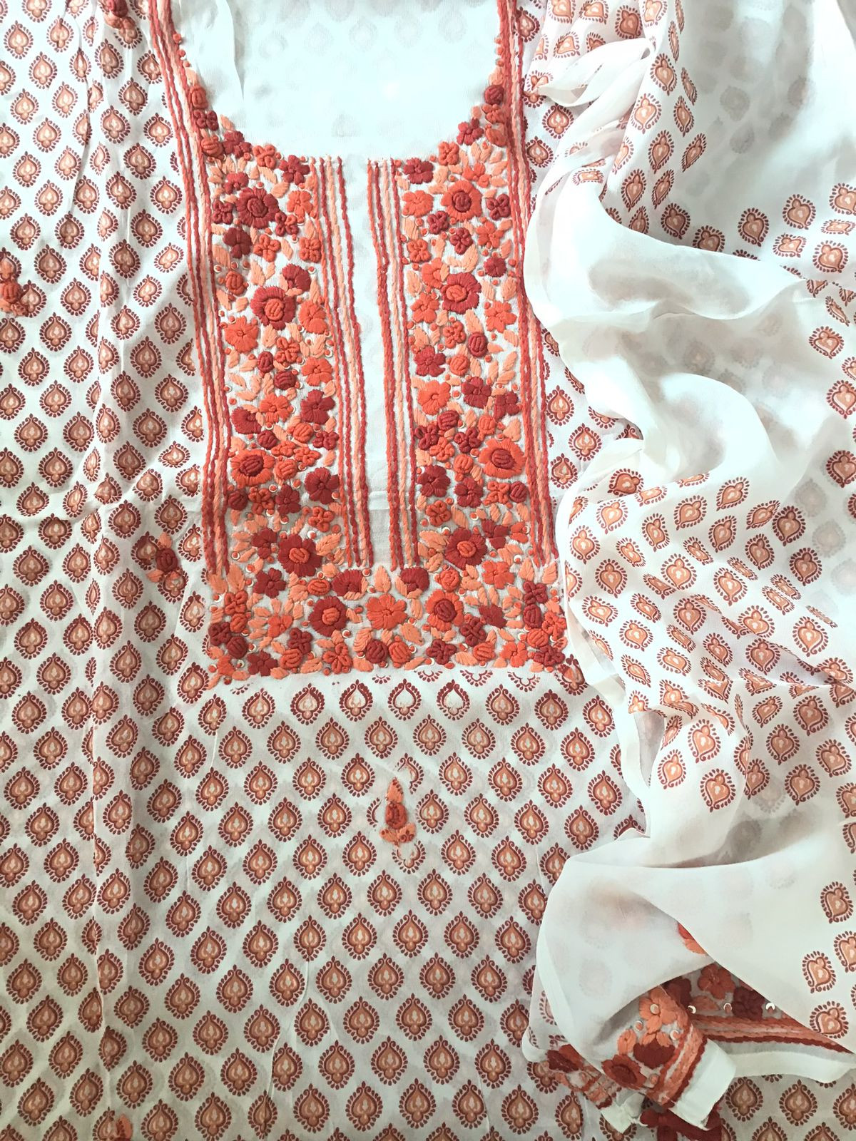 Soft Georgette Printed Embroidered Suit - White