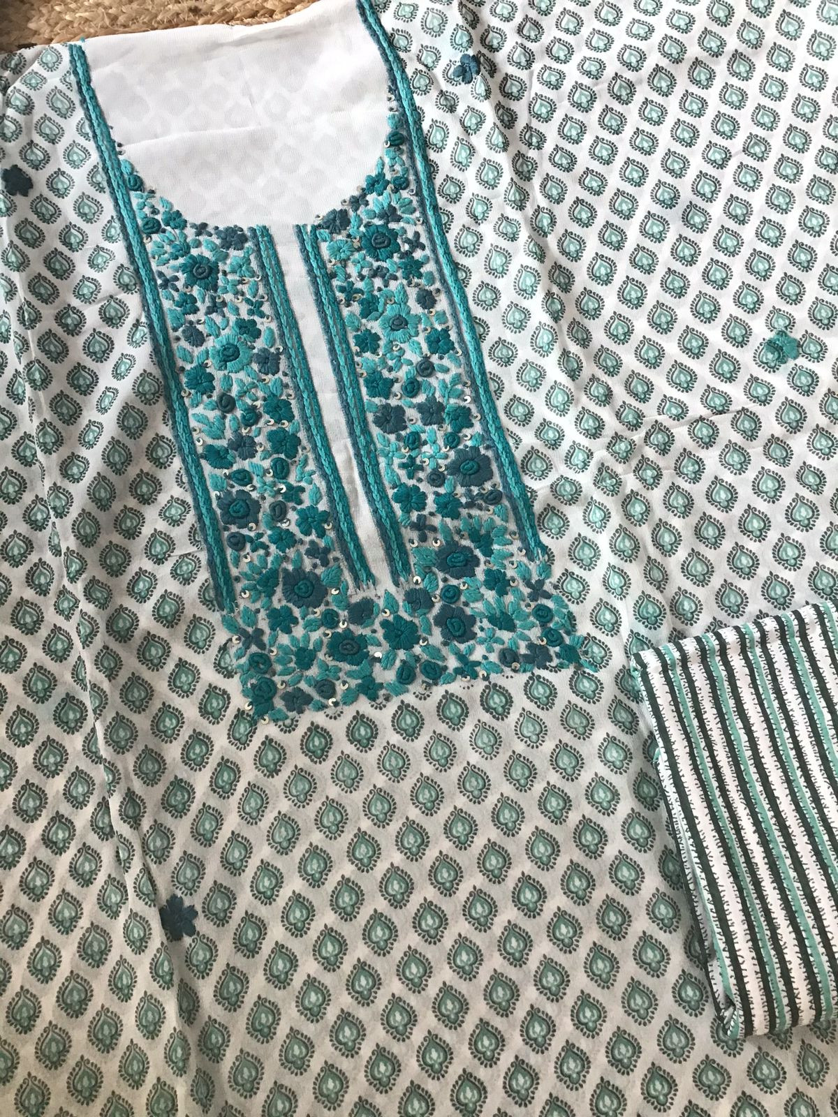 Soft Georgette Printed Embroidered Suit - White