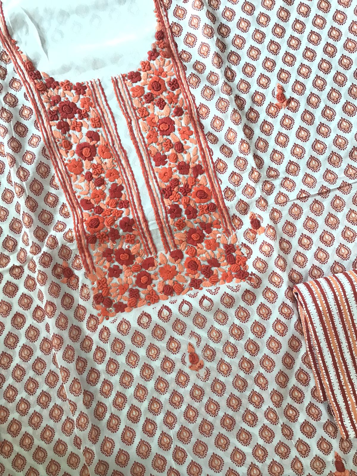 Soft Georgette Printed Embroidered Suit - White