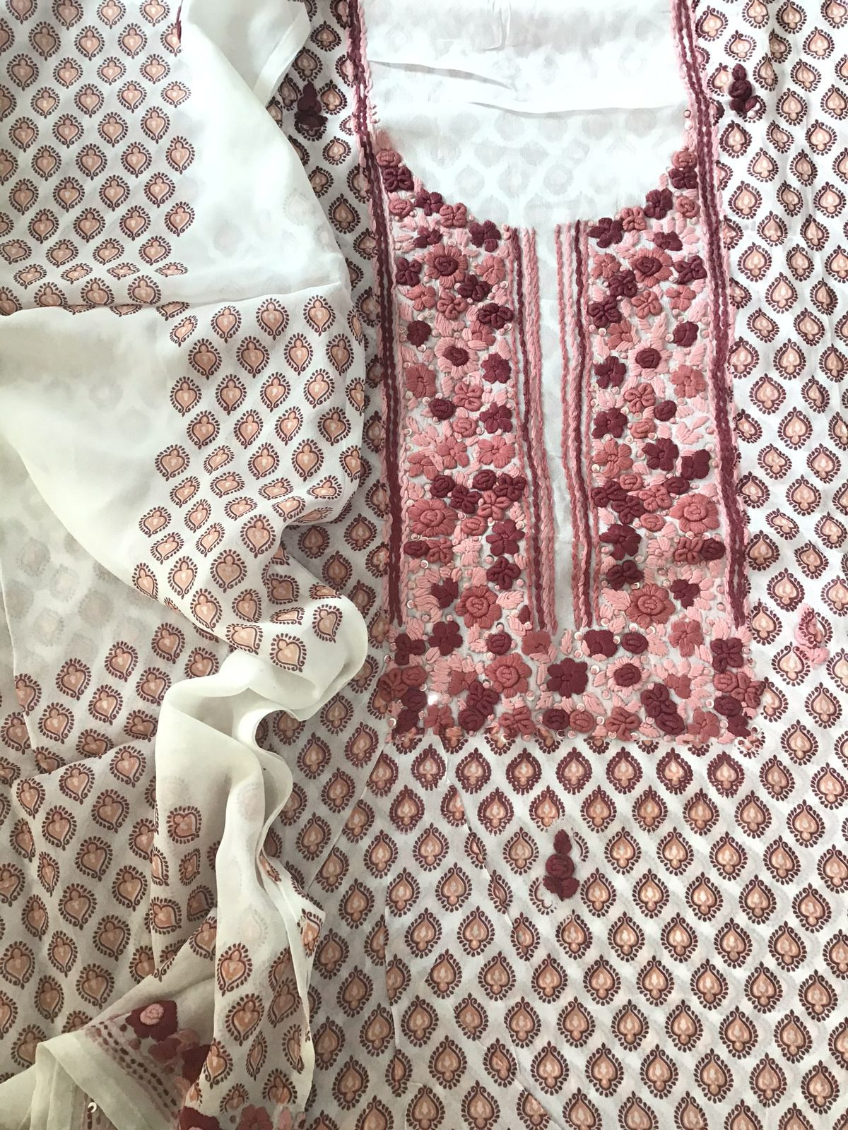 Soft Georgette Printed Embroidered Suit - White