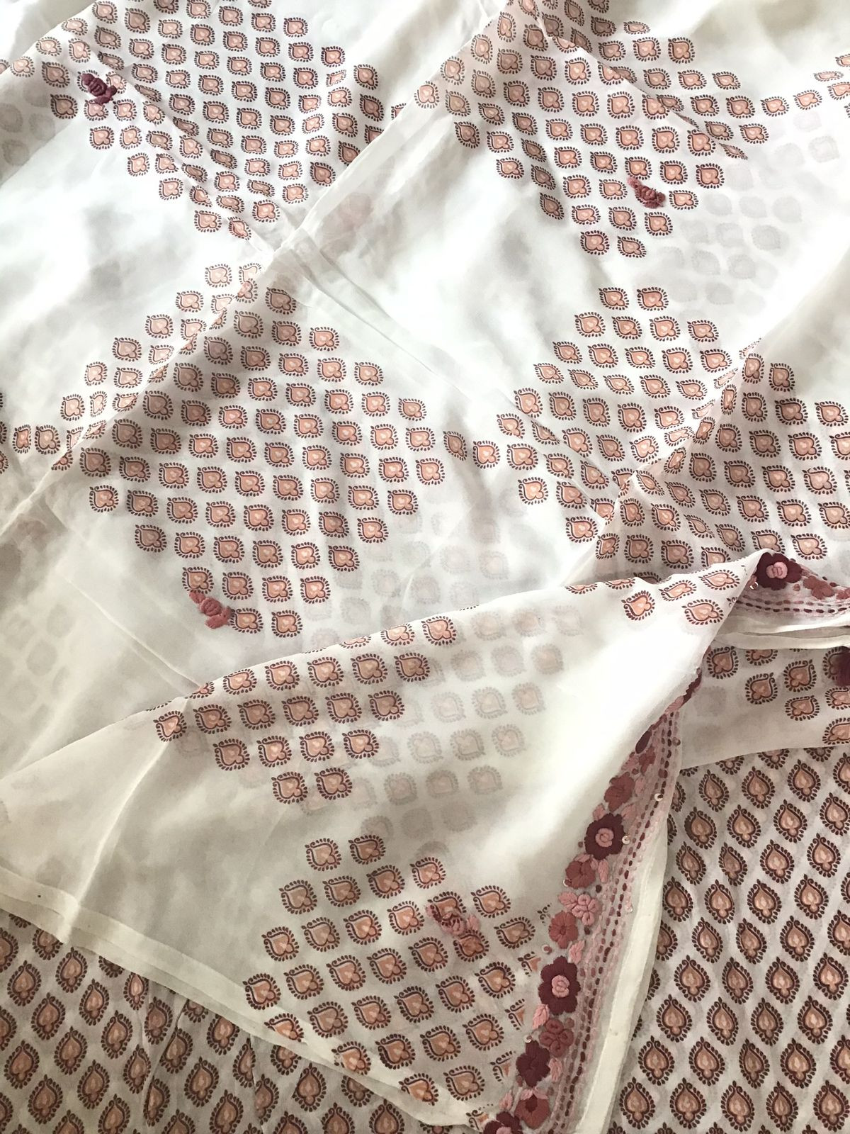 Soft Georgette Printed Embroidered Suit - White