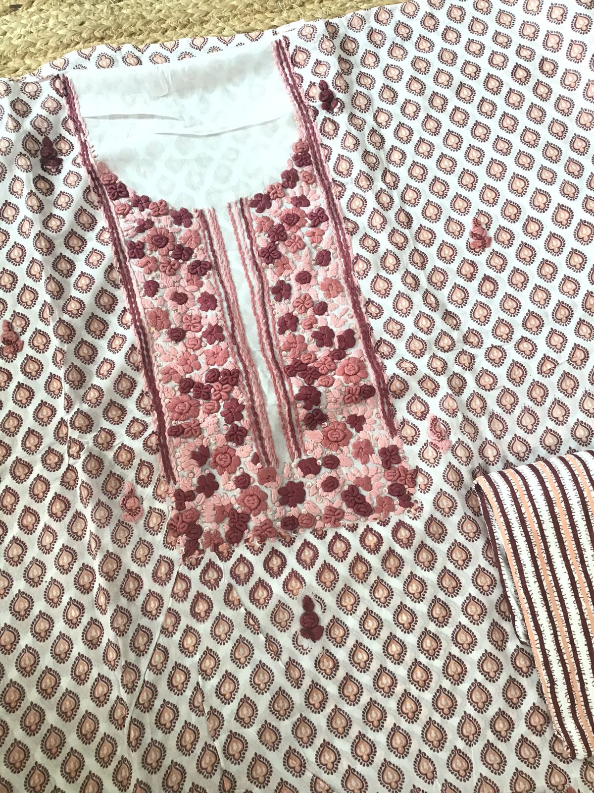 Soft Georgette Printed Embroidered Suit - White