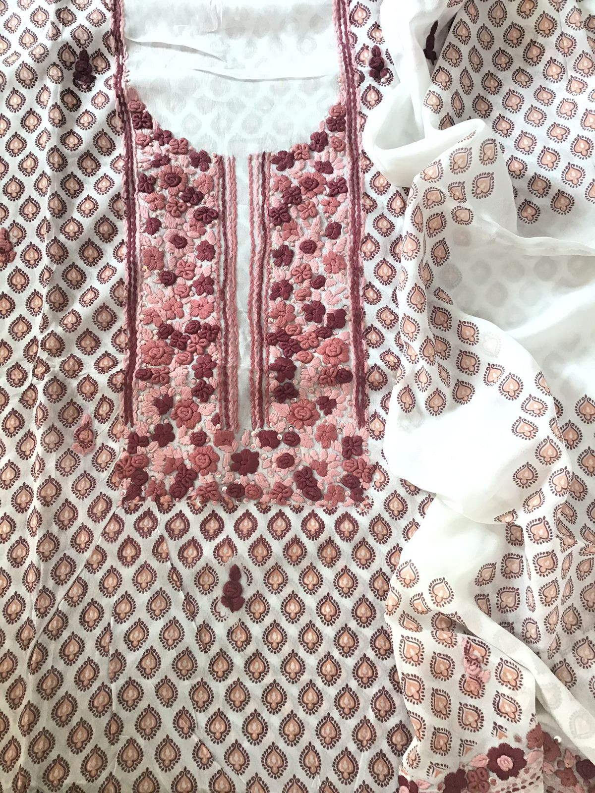 Soft Georgette Printed Embroidered Suit - White