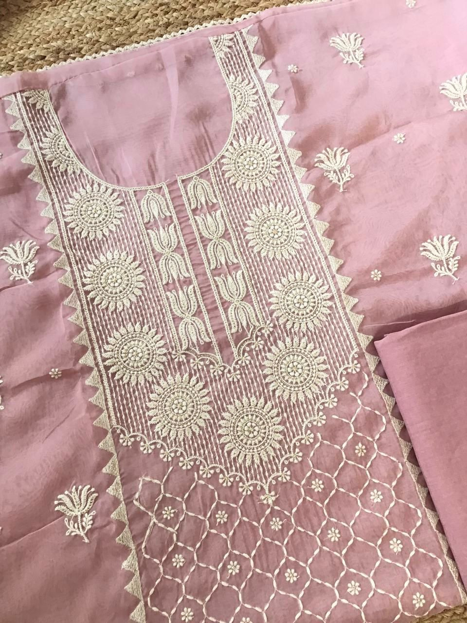 Soft Fine Organza Embroidered Suit - Pink
