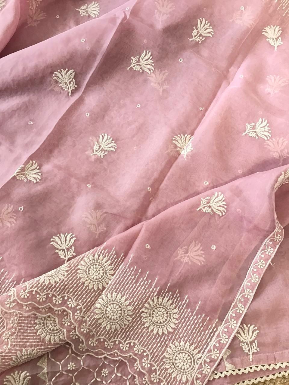 Soft Fine Organza Embroidered Suit - Pink