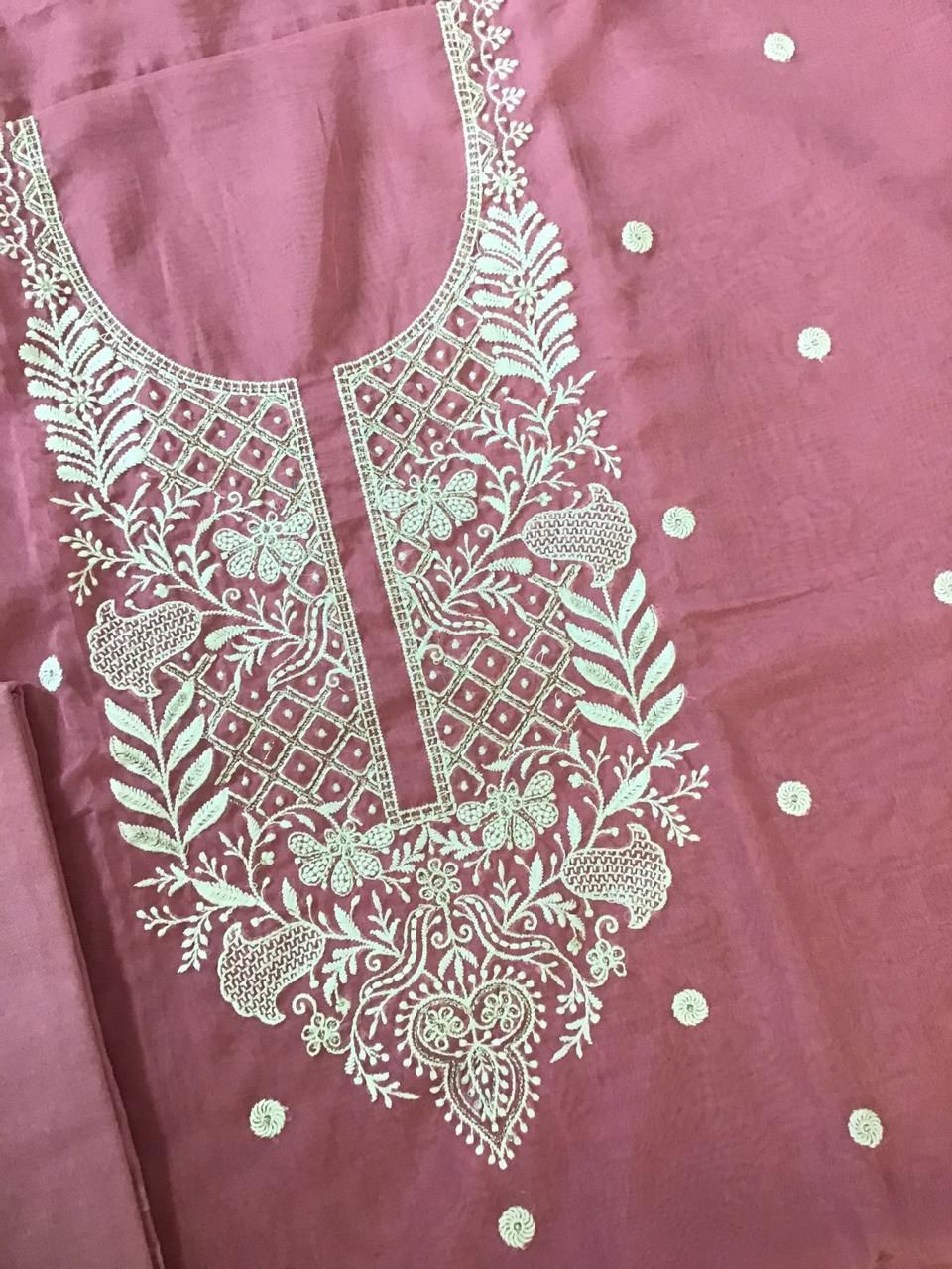Soft Fine Organza Embroidered Suit - Pink
