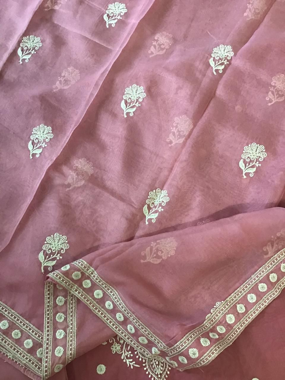 Soft Fine Organza Embroidered Suit - Pink