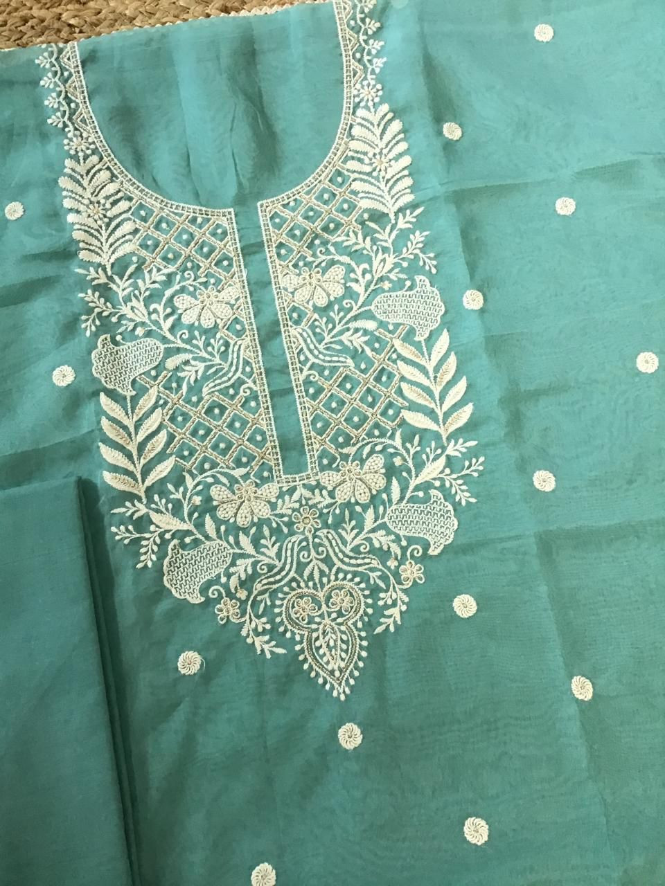 Soft Fine Organza Embroidered Suit - Blue