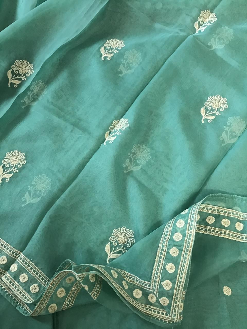 Soft Fine Organza Embroidered Suit - Blue