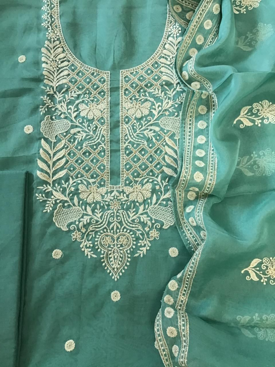 Soft Fine Organza Embroidered Suit - Blue