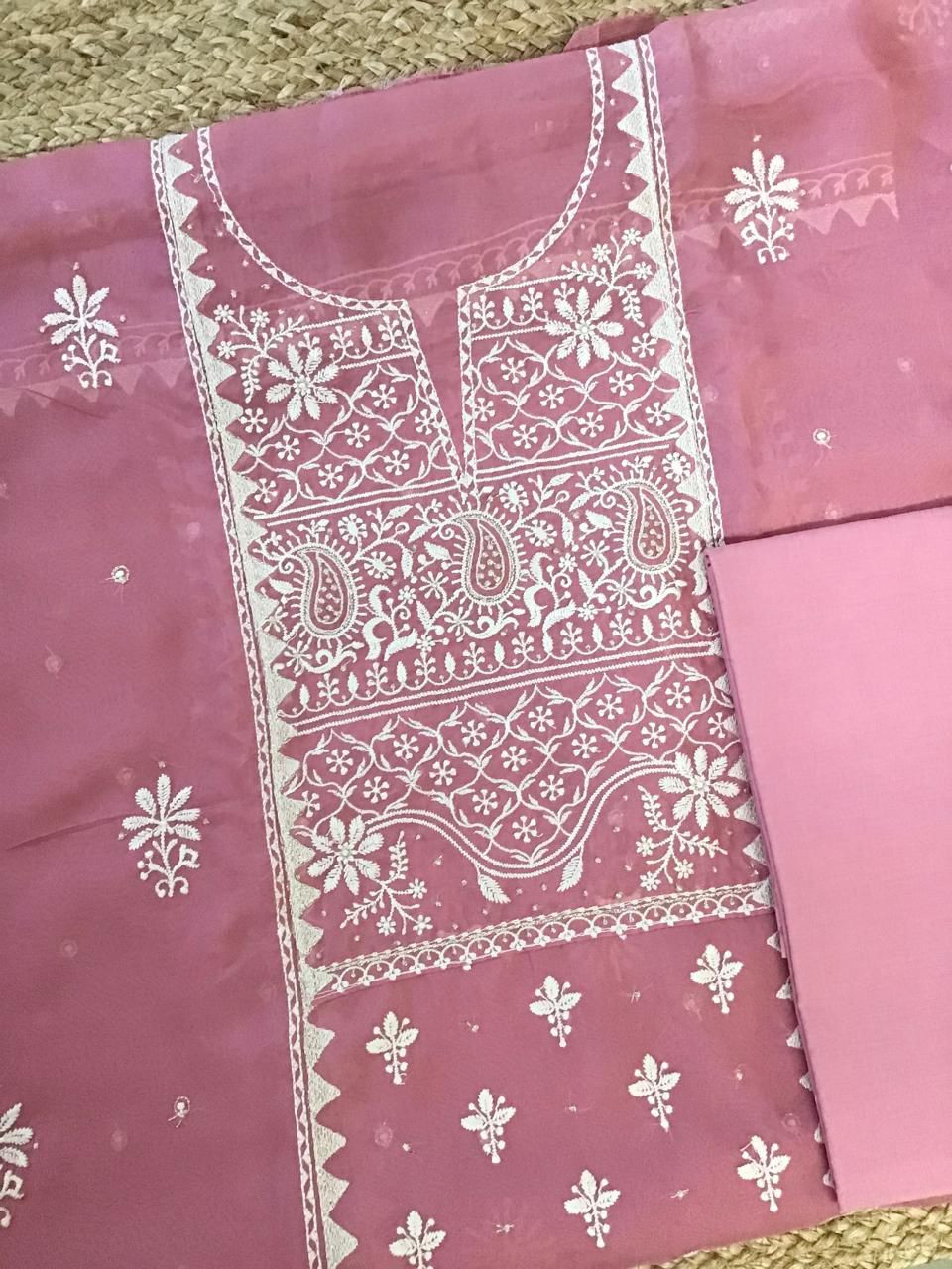 Soft Fine Organza Embroidered Suit - Pink