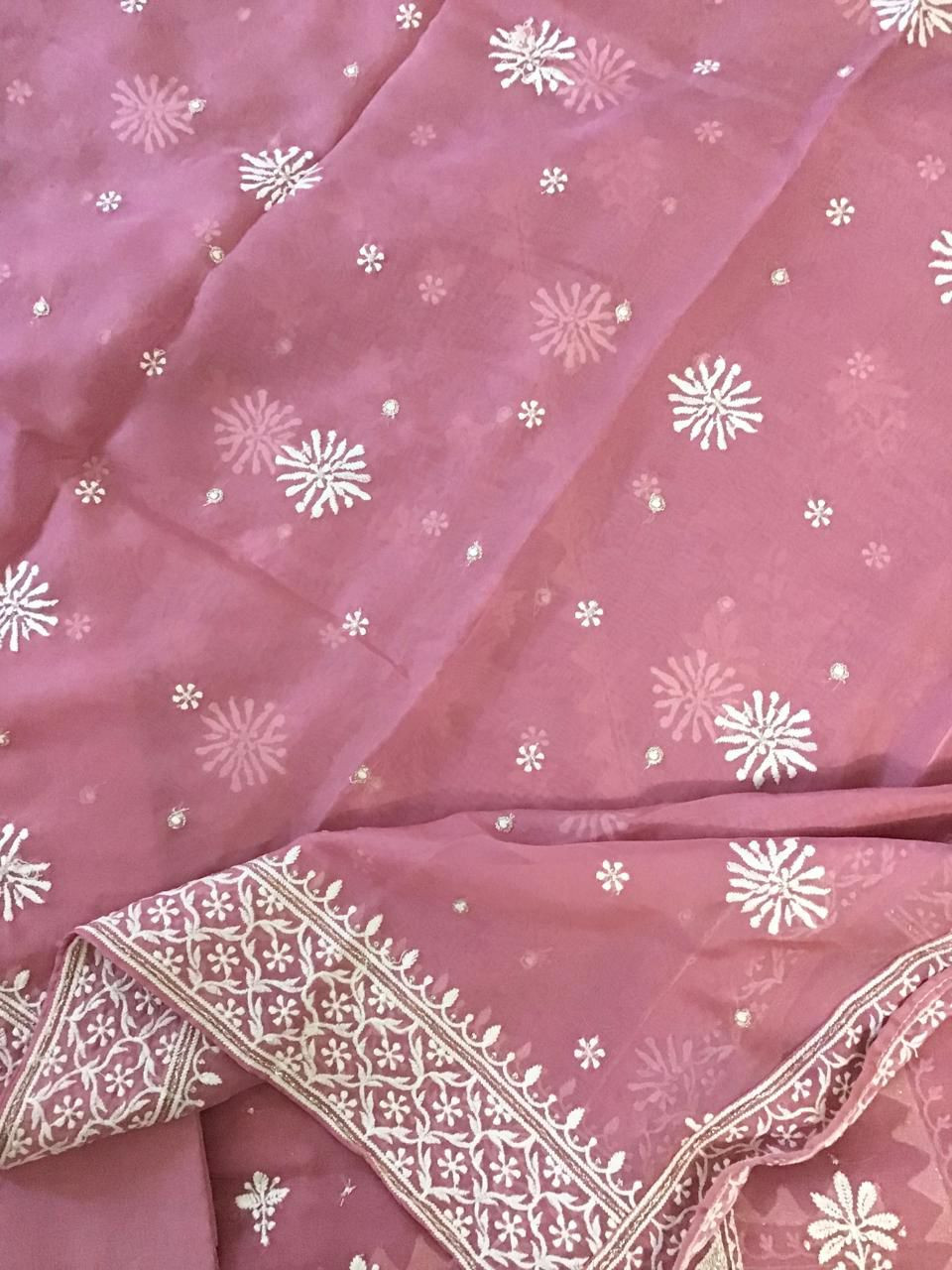 Soft Fine Organza Embroidered Suit - Pink