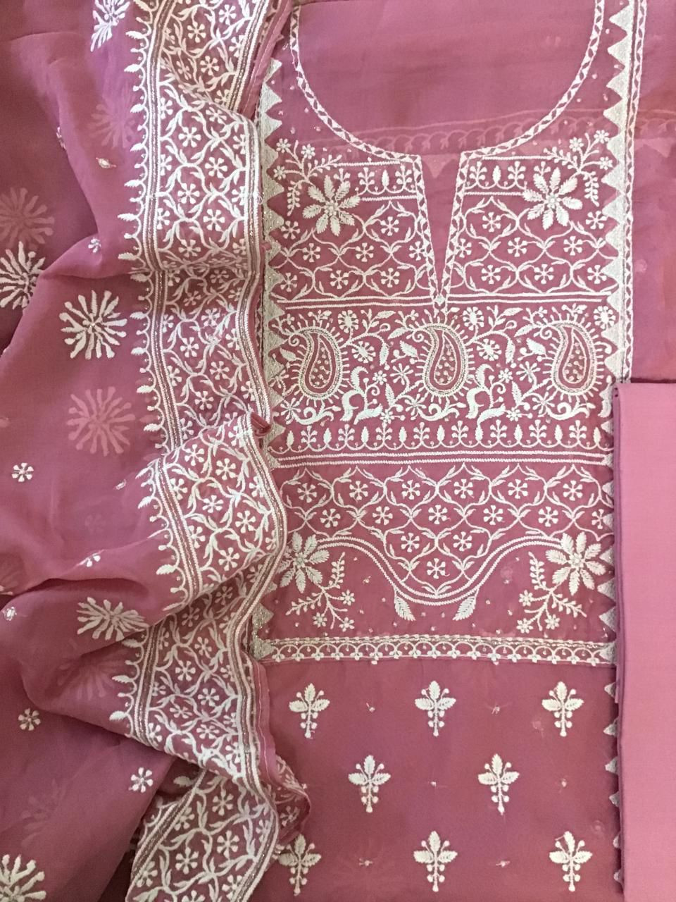 Soft Fine Organza Embroidered Suit - Pink