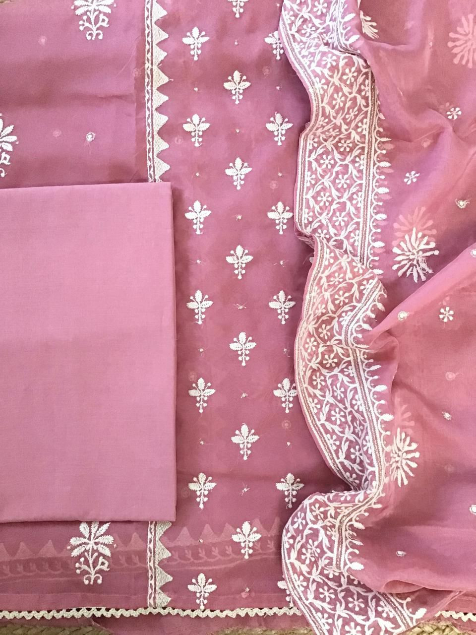 Soft Fine Organza Embroidered Suit - Pink