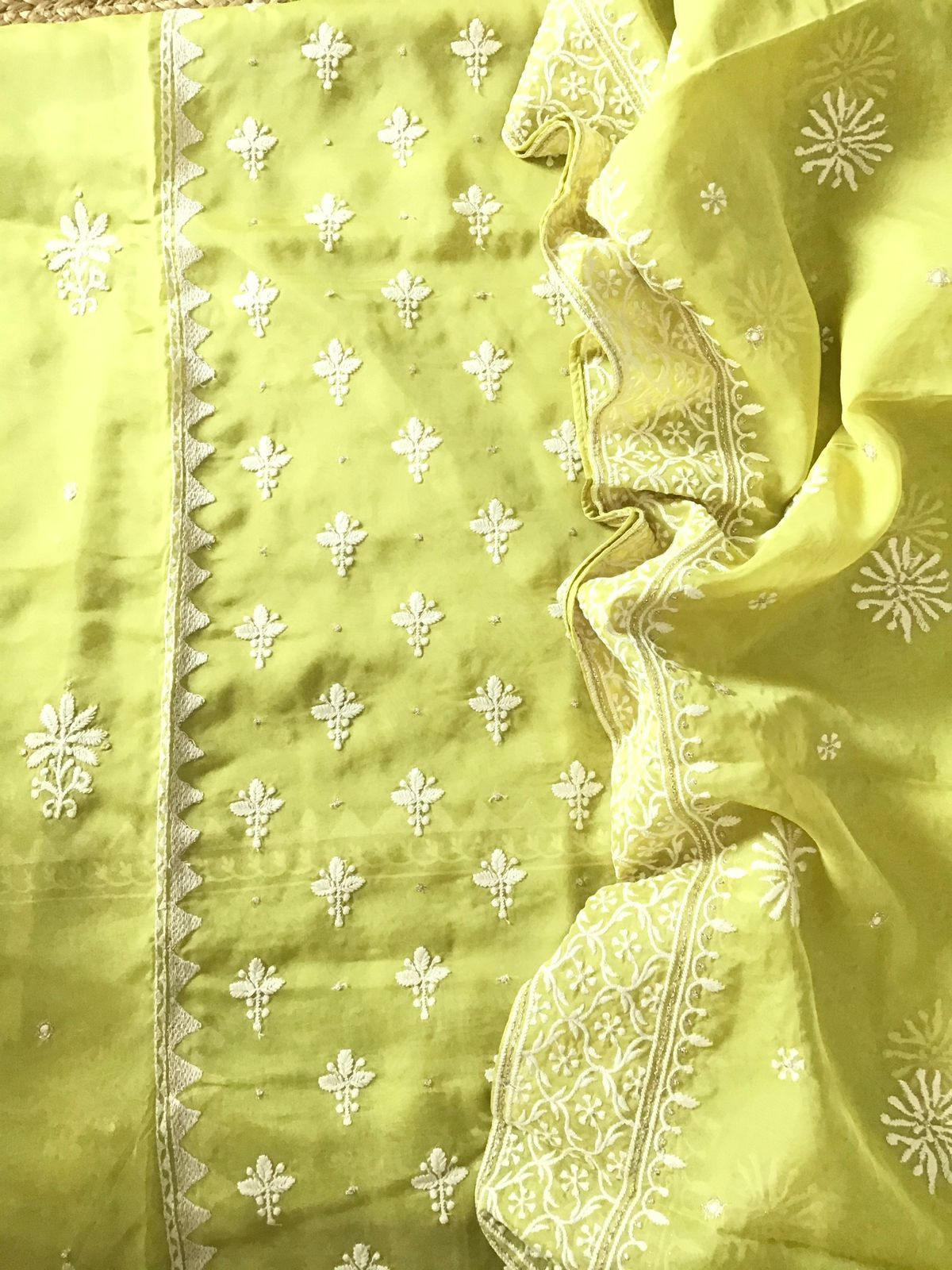 Soft Fine Organza Embroidered Suit - Lime Green