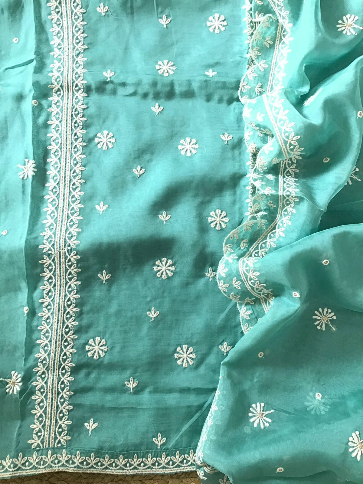 Soft Fine Organza Embroidered Suit - Blue