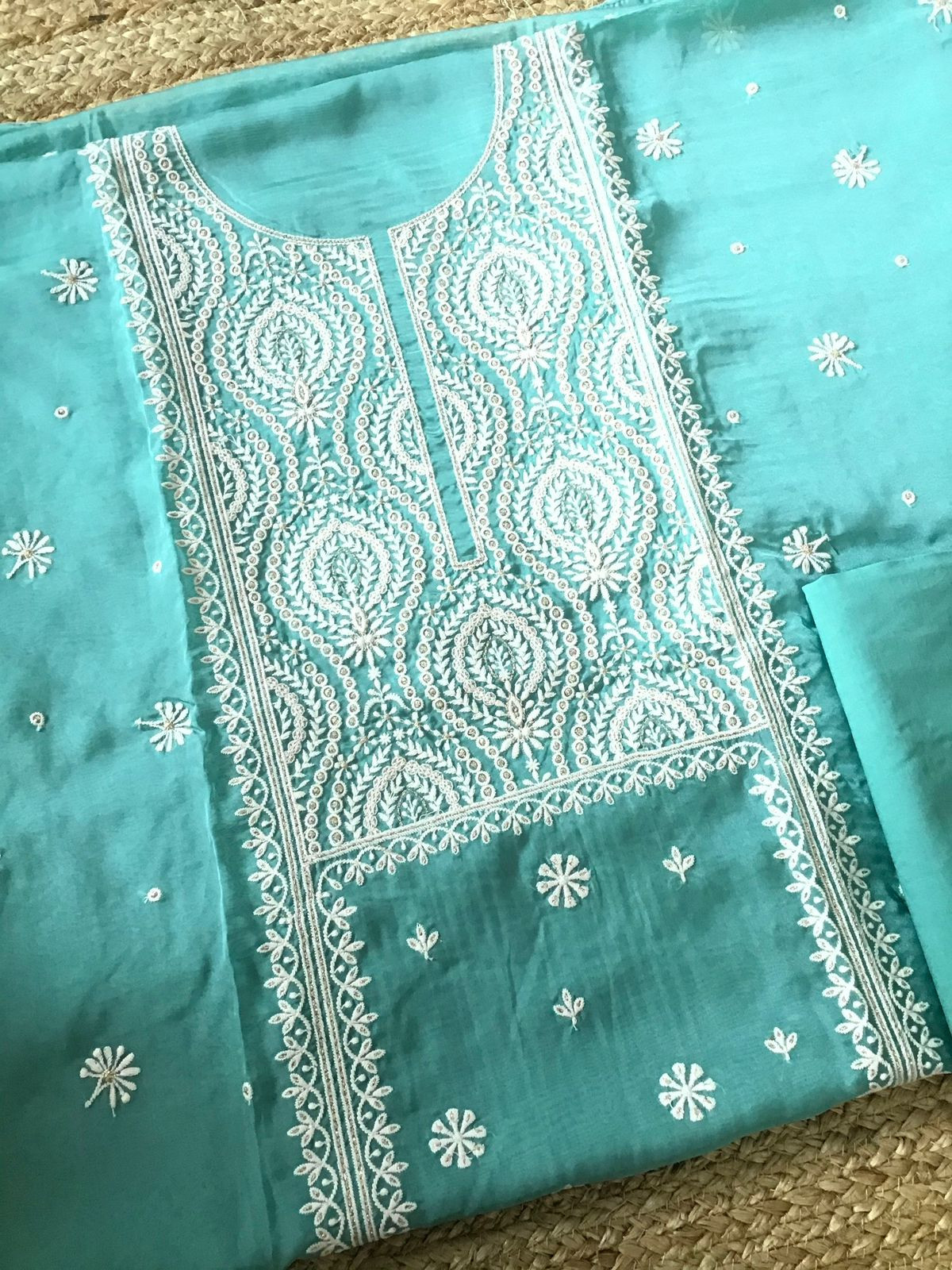 Soft Fine Organza Embroidered Suit - Blue