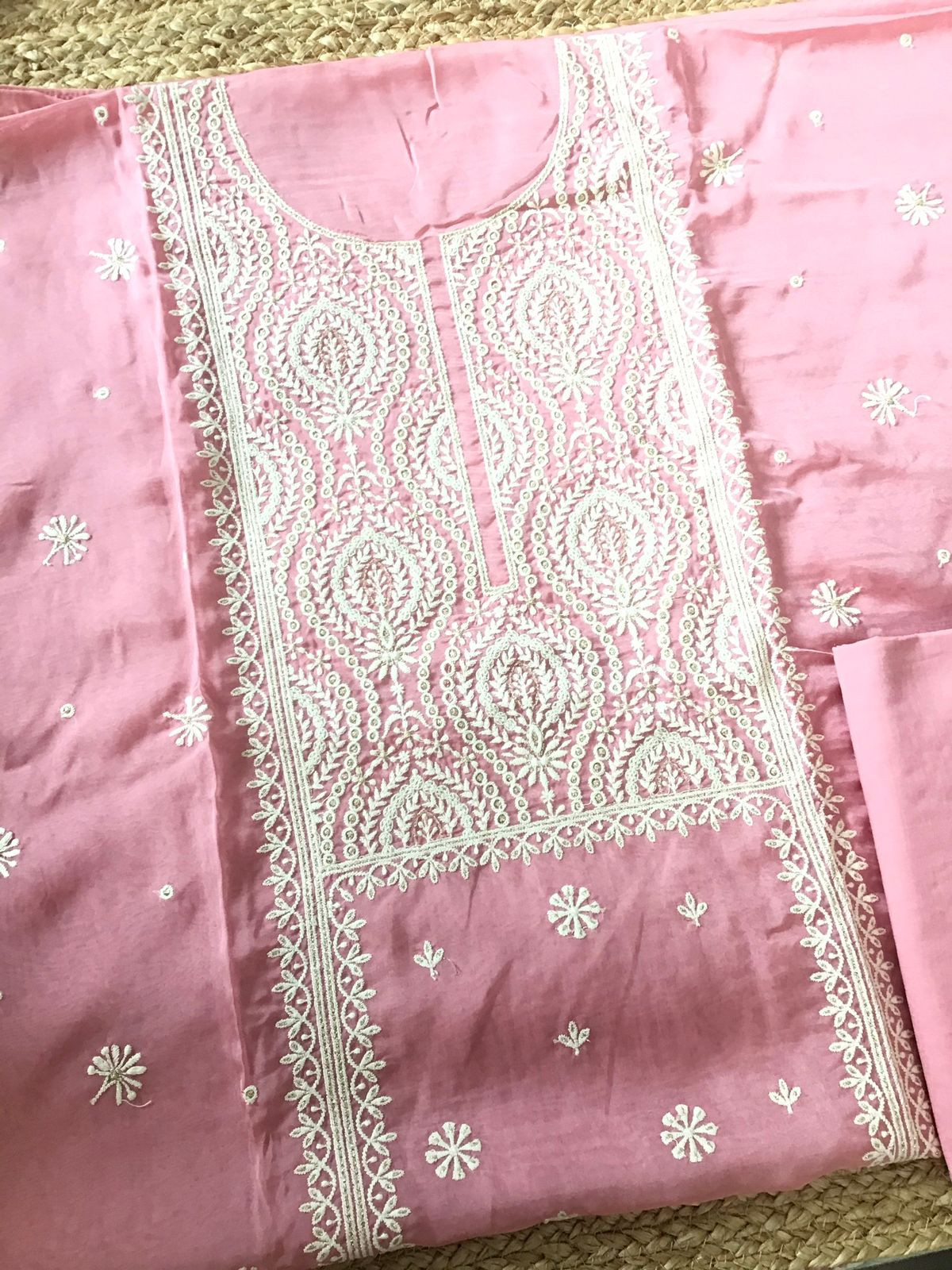 Soft Fine Organza Embroidered Suit - Pink