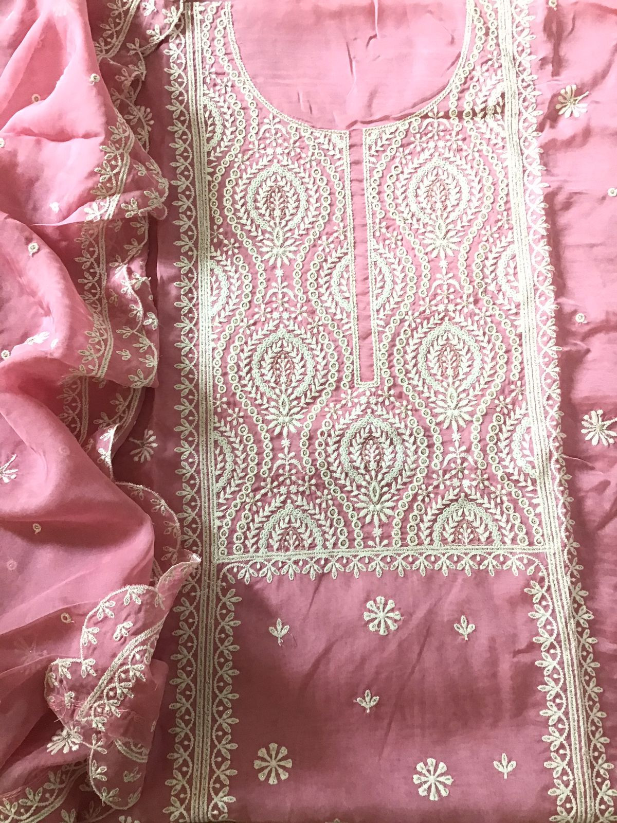 Soft Fine Organza Embroidered Suit - Pink
