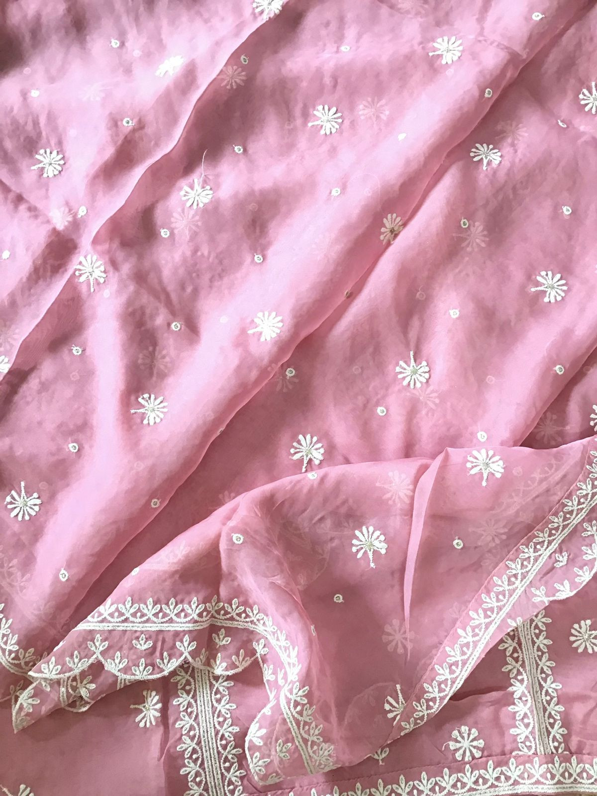 Soft Fine Organza Embroidered Suit - Pink