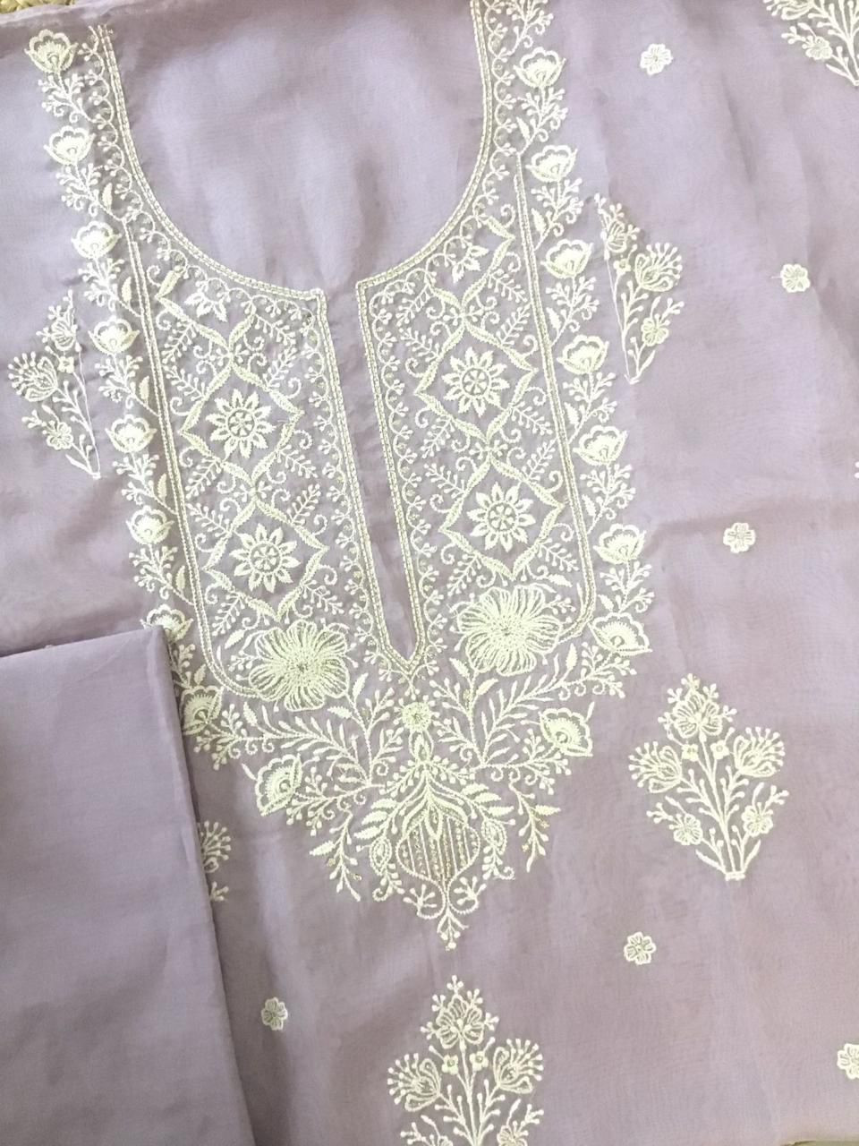 Soft Fine Organza Embroidered Suit - Lavender