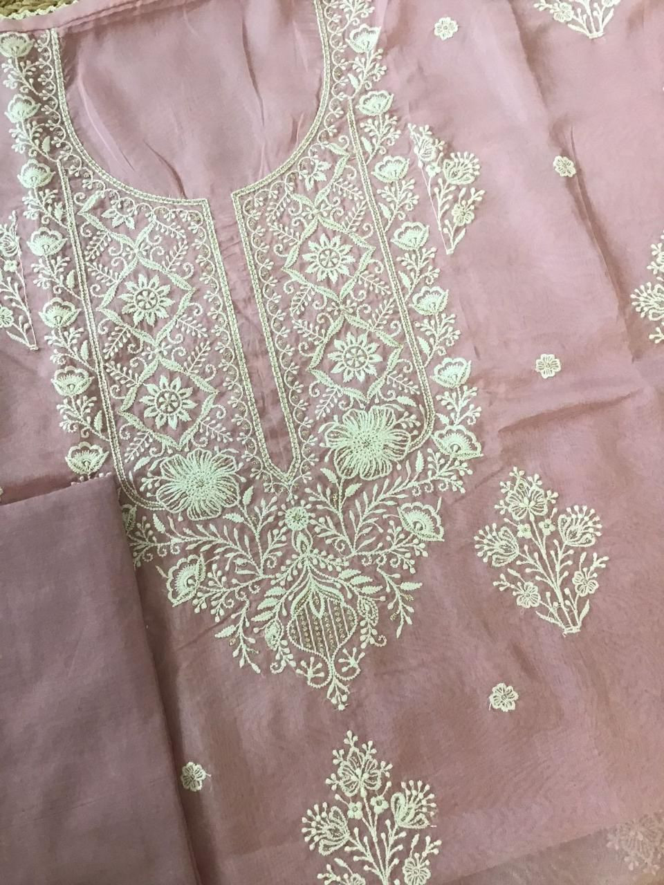 Soft Fine Organza Embroidered Suit - Pink
