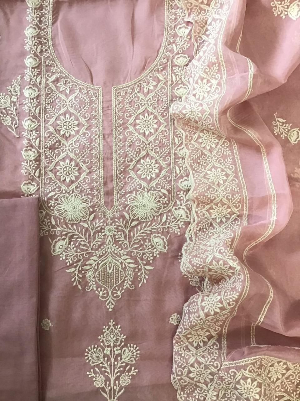 Soft Fine Organza Embroidered Suit - Pink