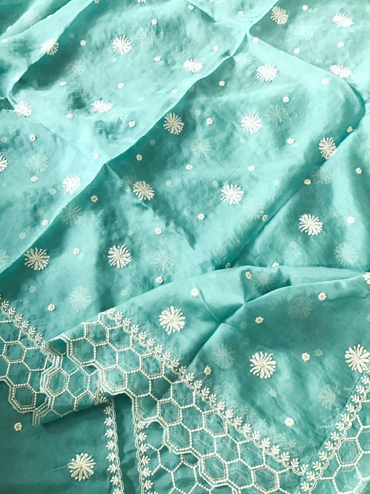 Soft Fine Organza Embroidered Suit - Blue