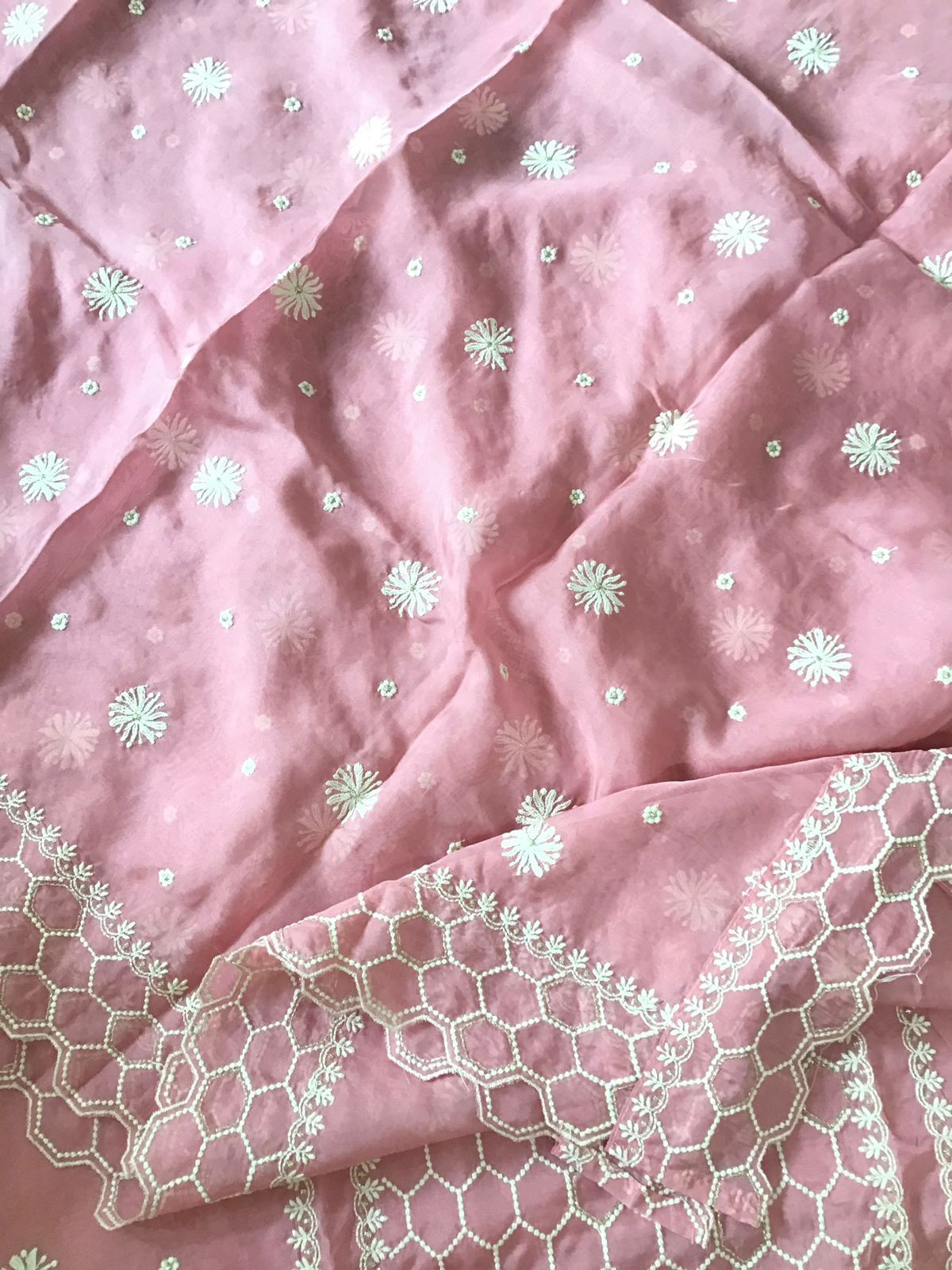 Soft Fine Organza Embroidered Suit - Pink