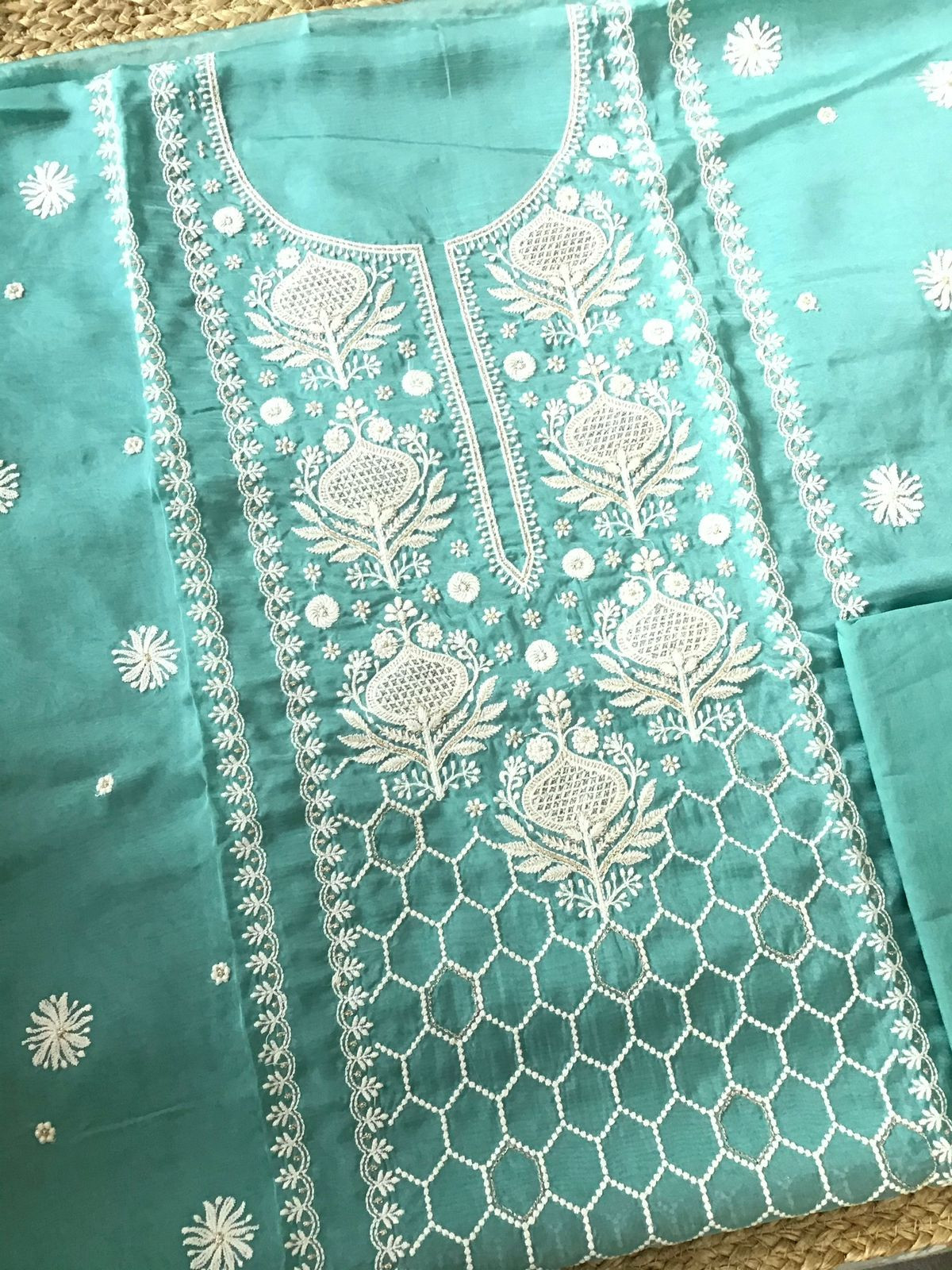Soft Fine Organza Embroidered Suit - Blue