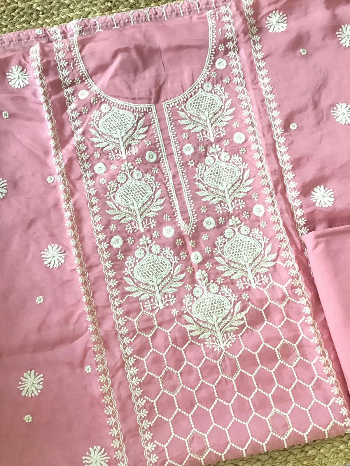 Soft Fine Organza Embroidered Suit - Pink
